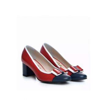 Pantofi dama  model 3515 nappa rosu bleumarin alb