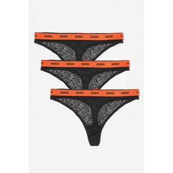 Set de chiloti tanga de dantela cu logo - 3 perechi