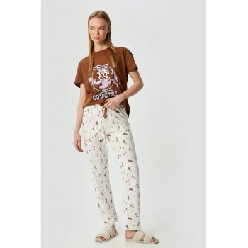 Pijama din bumbac cu imprimeu