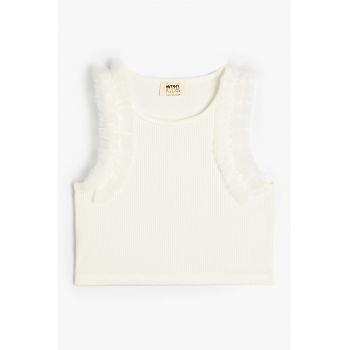 Top regular fit cu decolteu rotund
