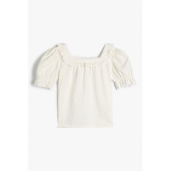 Bluza cu decolteu patrat cu maneci scurte
