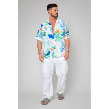 Pantalon lung Oversized White 12128