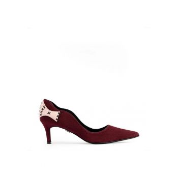 Pantofi dama  model 1534 piele velur bordo - nappa roz