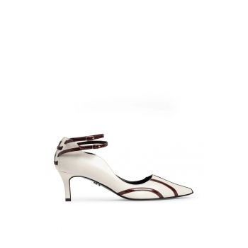 Pantofi dama  model 1535 piele nappa crem - lac bordo