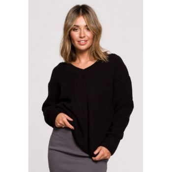 Pulover cu decolteu in V -  Negru -