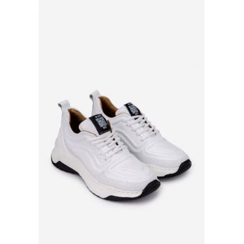 Pantofi dama  albi din piele naturala cu model