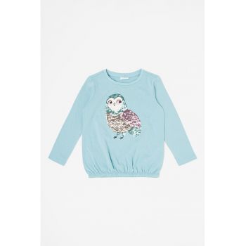 Bluza de bumbac cu paiete si terminatie elastica
