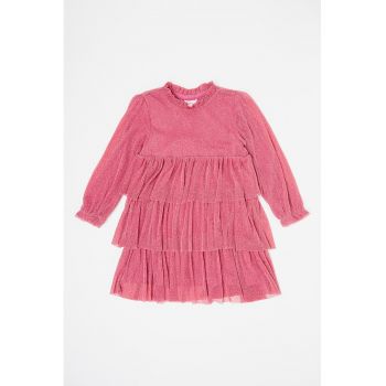 Rochie stralucitoare cu volane si guler scurt