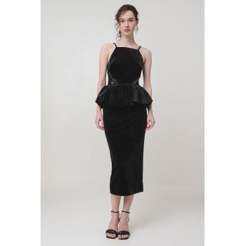 Rochie midi cambrata cu aspect de catifea