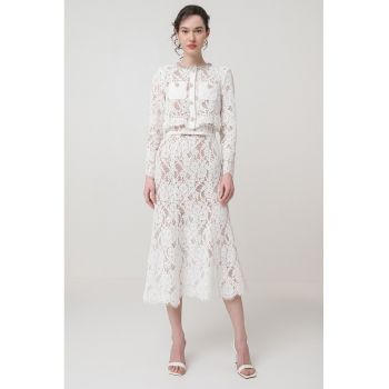 Rochie midi din dantela cu croiala pe bie si model 2 in 1
