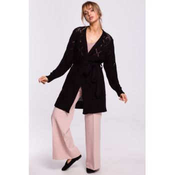Cardigan perforat cu cordon -