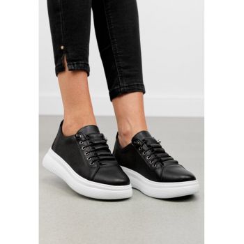 Pantofi dama cu siret elastic negri din piele naturala