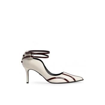 Pantofi dama  model 1527 piele nappa crem - lac bordo