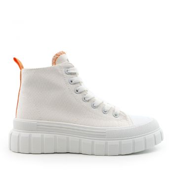 Sneakers high top femei Thezeus albi din canvas 3739dgs23100a