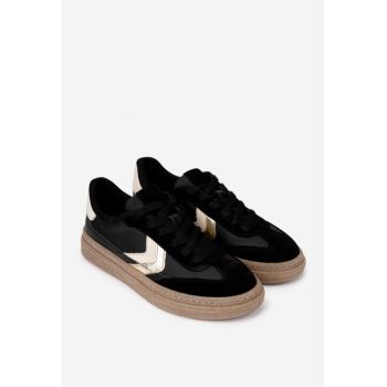 Pantofi dama  negre din piele intoarsa si material textil