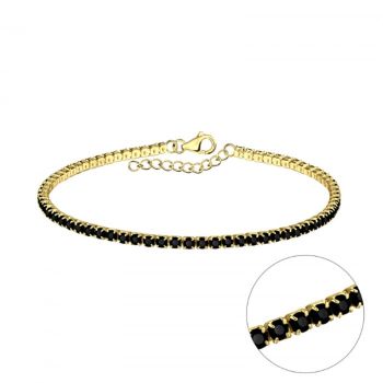 Bratara Tennis Argint 925 Placata cu Aur, Cristale Zirconiu Negru 2mm, Lungime Reglabila, pentru Dama