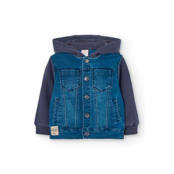 Jacheta de denim cu gluga si doua texturi