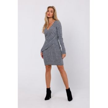 Rochie cu impletitura in fata -  Gri -