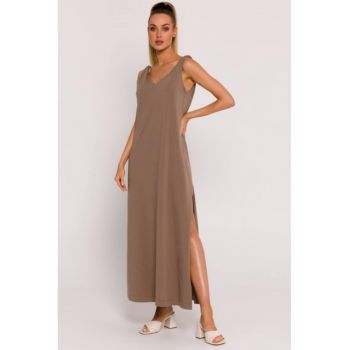 Rochie maxi cu decolteu adanc la spate -  Maro scortisoara -