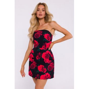 Rochie tip corset mini cu model -  Negru/Rosu -