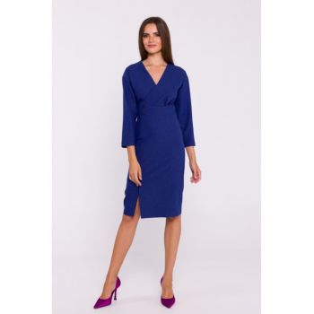 Rochie tip creion midi cu nasturi decorativi -  Albastru -