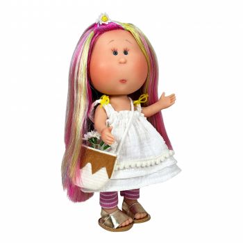 Papusa Nines D Onil, Colectia Little Mia, cu parul curcubeu, 23 cm