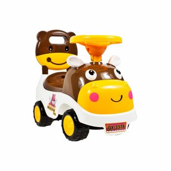 Ride-On copii fara pedale MalPlay Hipcio Walker Brown cu spatar inalt, compartiment de depozitare pozitionat sub scaun, claxon, recomandata copiilor de la 2 ani