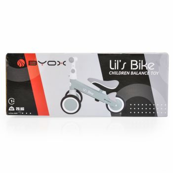 Mini tricicleta de echilibru fara pedale Byox Lils bike Blue, sezut moale si reglabil pe inaltime, interval de viraj limitat, roti late din spuma EVA, potrivita copiilor de la 1 an