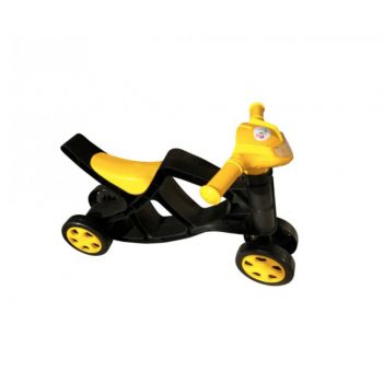 Ride-On fara pedale Doloni negru cu galben, potrivit copiilor de la 2 ani, inaltime de la podea la sa 29 cm, sarcina maxim admisa 30 kg