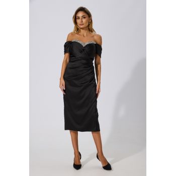 Rochie de ocazie din satin cu strass-uri Emberly Neagra