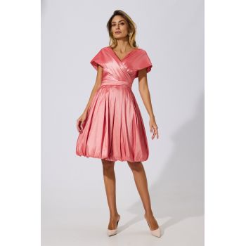 Rochie de ocazie din tafta satinata cu pliuri Isla Corai