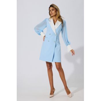 Rochie eleganta tip sacou cu maneci din voal Colleen Bleu