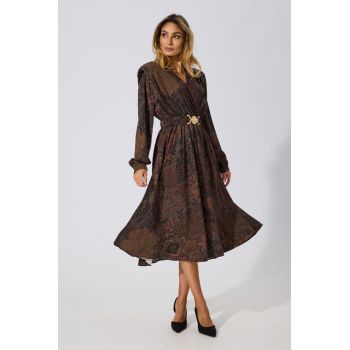 Rochie eleganta midi cu imprimeu Elowen Kaki