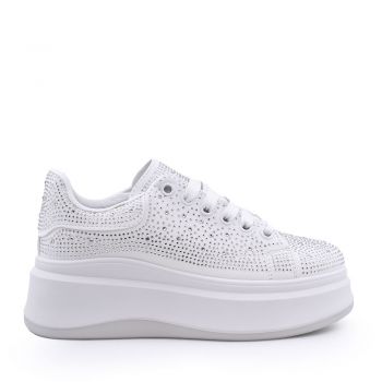 Sneakers femei Benvenuti albi din material sintetic 1417DP41902A ieftini la reducere