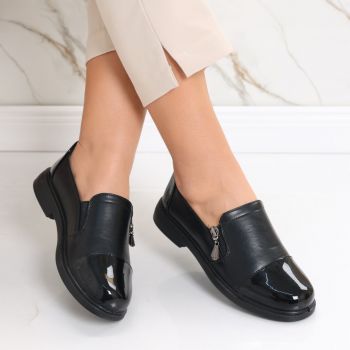 Pantofi dama casual negri din piele ecologica lacuita Doro ieftini