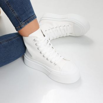 Sneakers dama albi din piele ecologica textil Aylin de firma originali