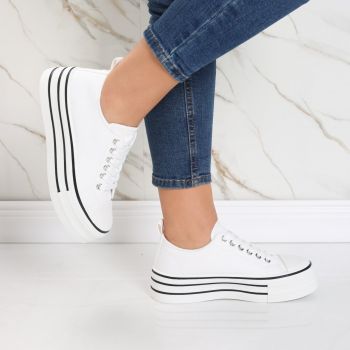 Sneakers dama albi din textil Elsie de firma originali