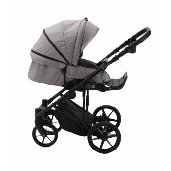 Carucior 3 in 1 Adamex Rimini Alu tip Collection Linen  EcoLeather lavander lila cu scaun iSize, parte sport reglabila pana la orizontala, cadru cu suspensii, landou cu suport de cap reglabil pe inaltime