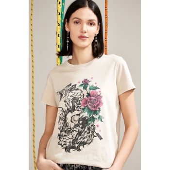 Medicine tricou din bumbac femei, culoarea bej