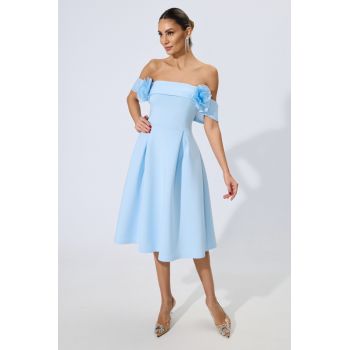 Rochie de ocazie din neopren cu flori 3D Girly Bleu