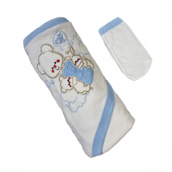Prosop de Baie Albastru cu Manusa ,   Moale si Absorbant