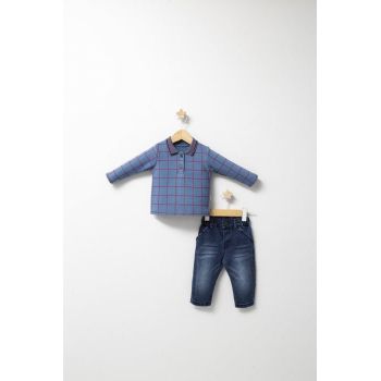 Set 2 Piese cu Bluza si Pantaloni de Blugi Forest pentru Baietei ,   Tongs Baby, Albastru, 12-18 luni