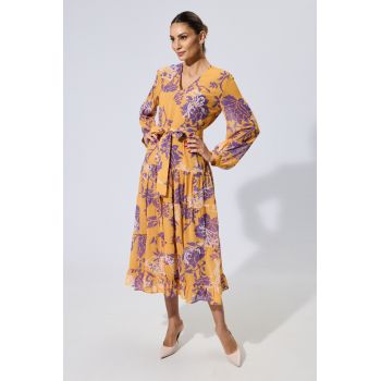 Rochie eleganta din voal cu imprimeu floral Jill Galbena