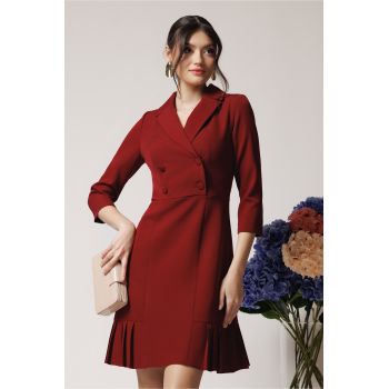 Rochie Moze office din stofa bordo tip sacou cu pliuri la baza