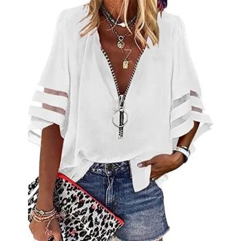 Bluza cu voal inserat, de dama, alba, model 93, marime M