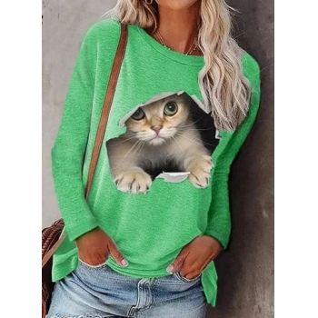 Bluza dama cu maneca lunga, Cute Kitty, print deosebit