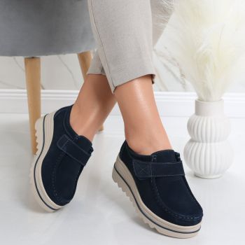 Pantofi dama cu platforma Bleumarin din Piele Naturala Intoarsa Anera ieftini