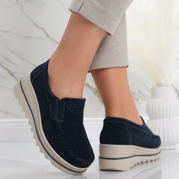 Pantofi dama cu platforma Bleumarin din Piele Naturala Intoarsa Gabrena ieftini
