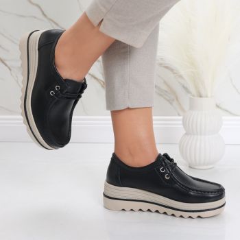 Pantofi dama cu platforma Negri din Piele Naturala Jasya ieftini