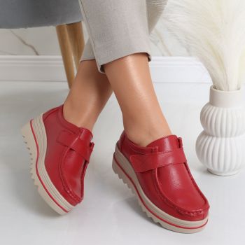 Pantofi dama cu platforma Rosii din Piele Naturala Anera ieftini